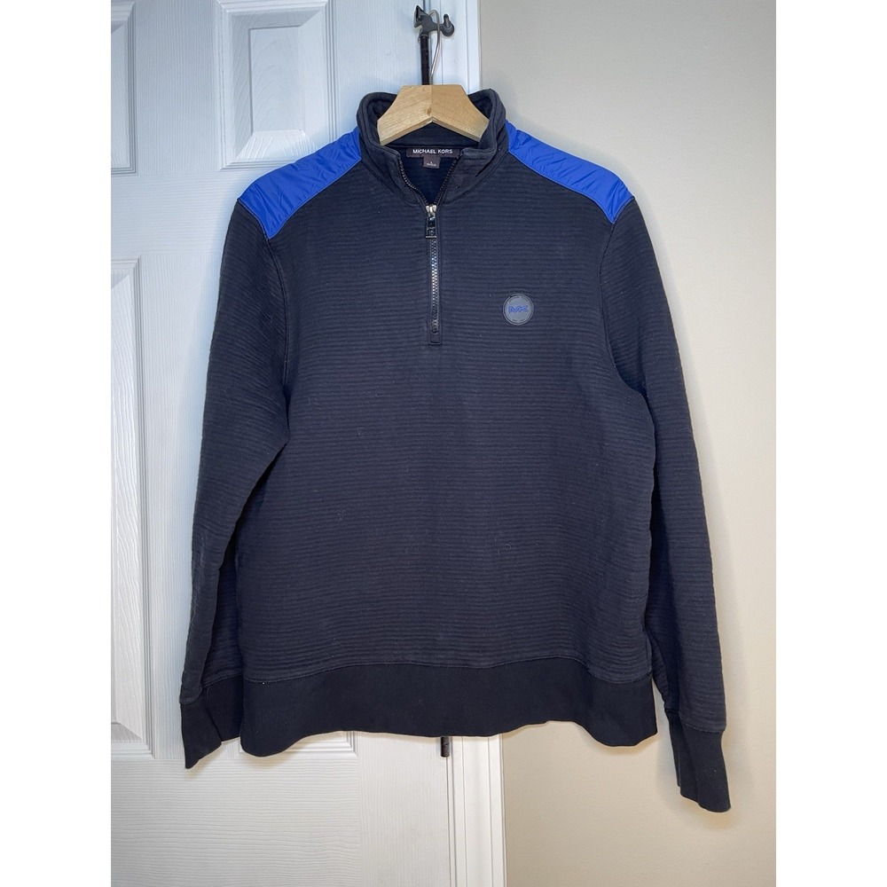 Michael Kors Men's Black Blue 1/4 Zip Pullover Sweatshirt - L